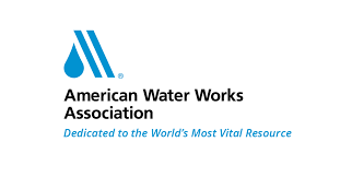 American Water Works Association logo: An "A" formed of a water drop and two blue lines sits above the company name and below it says " Dedicated to the World's Most Vital Resource."