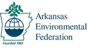 Arkansas Environmental Federation logo: Beside the company name is an outline of Arkansas with "Founded 1967" underneath and a circle made of water and network with a plant coming out the top in the center.
