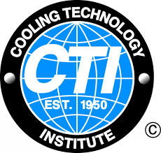 Cooling Technology Institute logo: "CTI" is in the center of the blue network circle and it says "est. 1950" below "CTI." The blue circle is surrounded by a black ring with the name of the institute.