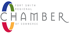 Fort Smith Chamber of Commerce logo. "CHAMBER" is in big gray letters in the middle and a blue, green, red, and orange circle connects from the "C' to the "H."