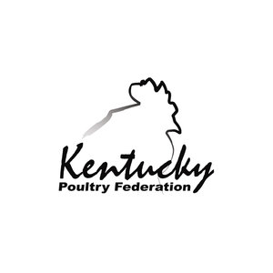 Kentucky Poultry Federation logo. The name of the company is in black and emerging from "Kentucky" is an outline of a rooster head.