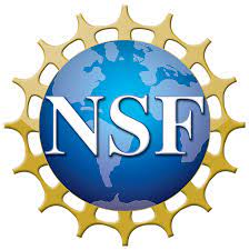 The National Science Foundation logo. "NSF" is in white letters on a globe background. The blue world globe is surrounded by a golden spiky gear.