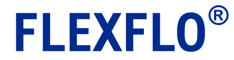 Flexflo logo in blue letters